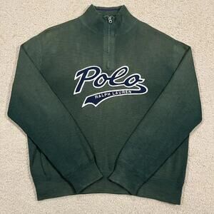 Polo Ralph Lauren 1/2 Zip Logo Embroidered Pullover Green Sweater Size XL faded